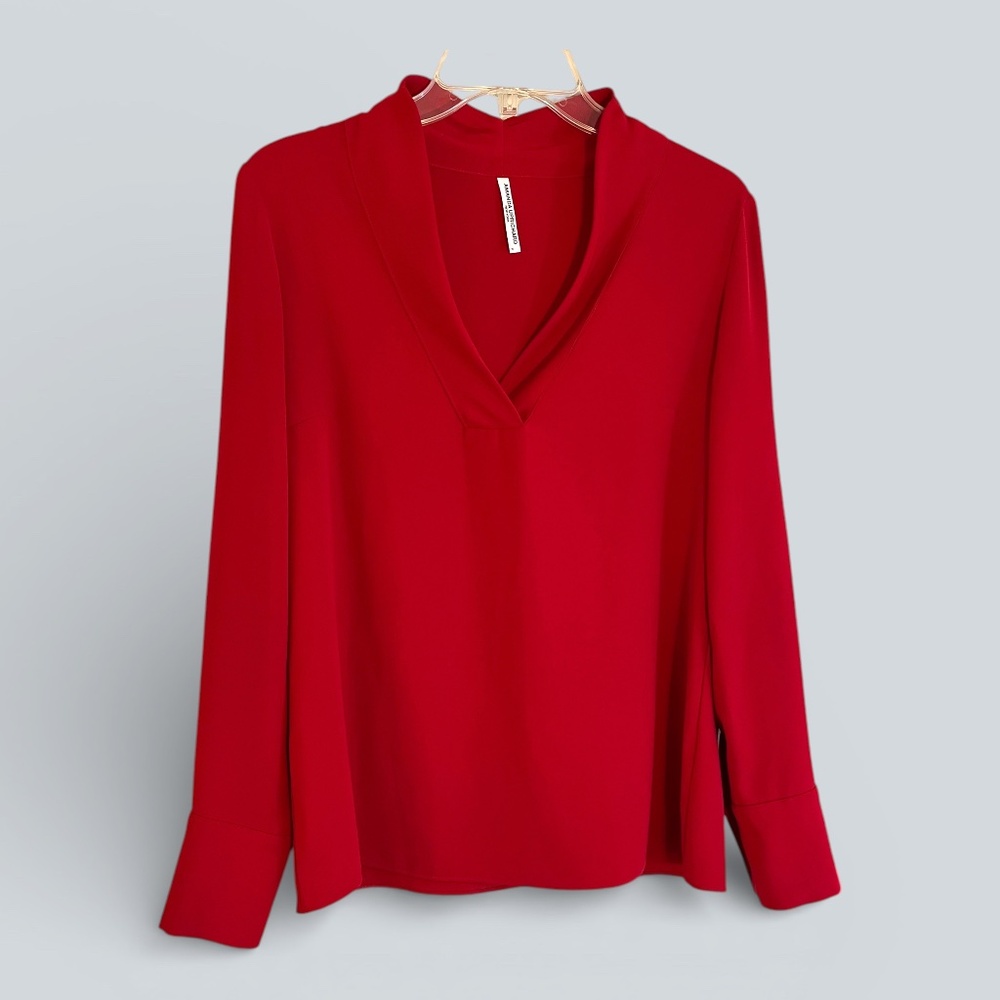 Amanda Uprichard Clear Red Minimalist V-Neck Blouse Size M (est)